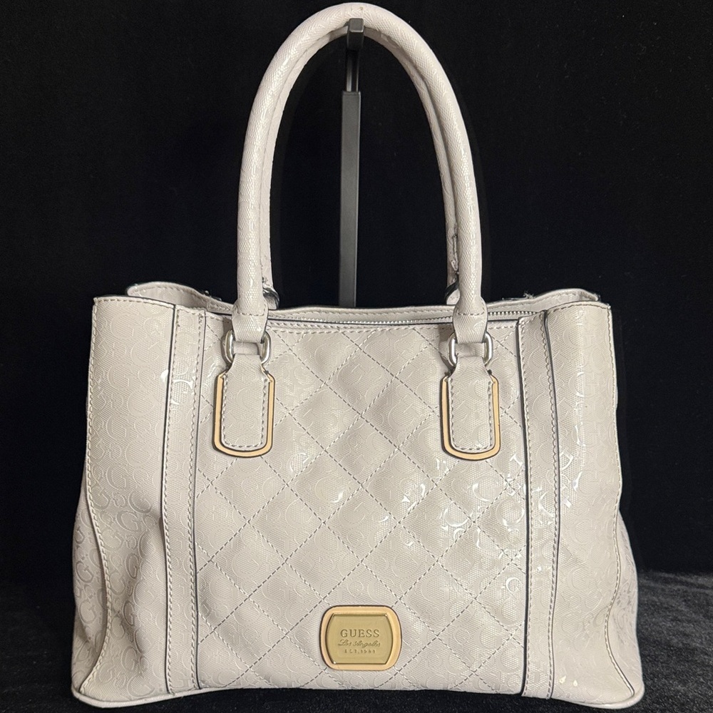 GUESS Glossy Cream Quilted Satchel
